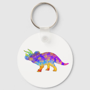 Porte-clés Tricératops Arc En Ciel Coloré Cute Dinosaur Art