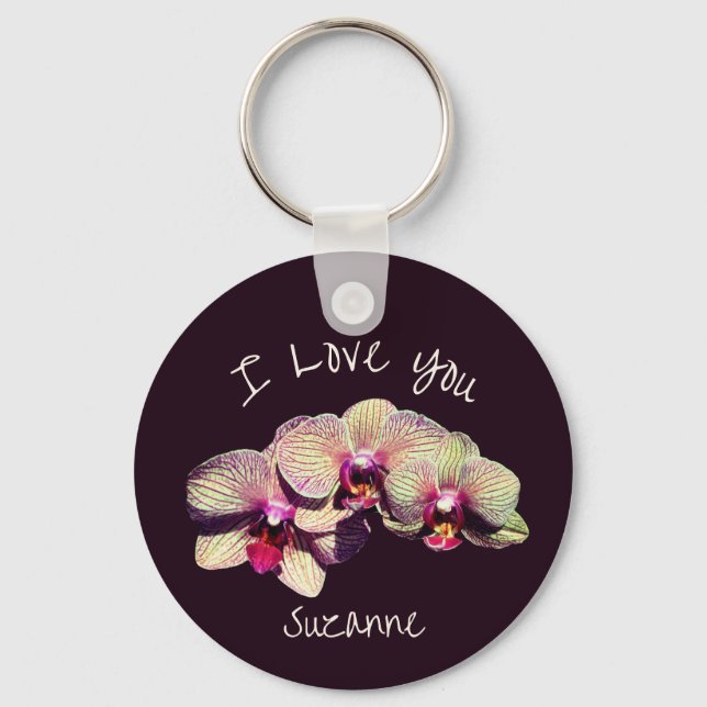 Porte-clés Trio de fleurs d'orchidées personnalisées 'Je t'ai (Recto)