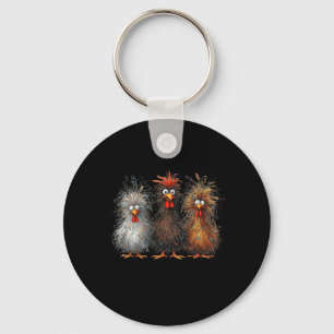Porte-clés Trio de poulets gribouillés Cheveux fous Drôle de