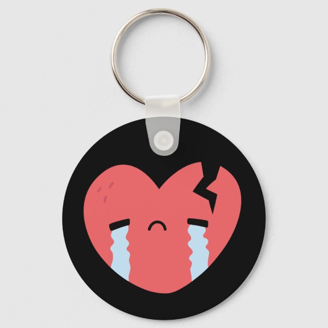 Porte-clés Triste Pleure Fracture Coeur Visage Emoji Noir (Recto)