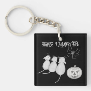 Porte-clés Trois chats, citrouille et araignée Halloween