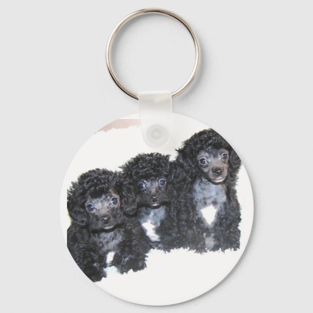 Porte-clés Trois chiots de caniche noirs/argentés (Recto)
