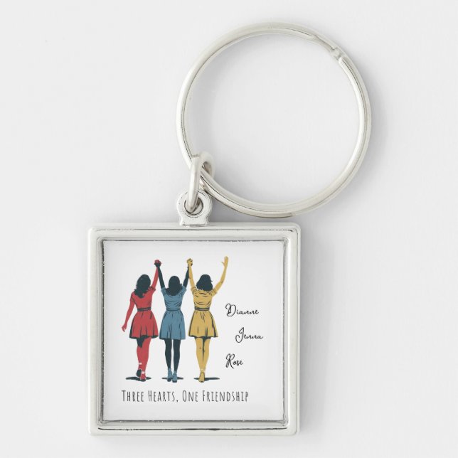 Porte-clés Trois Coeurs, porte - clé d'amitié, Cadeau pour BF (Devant)