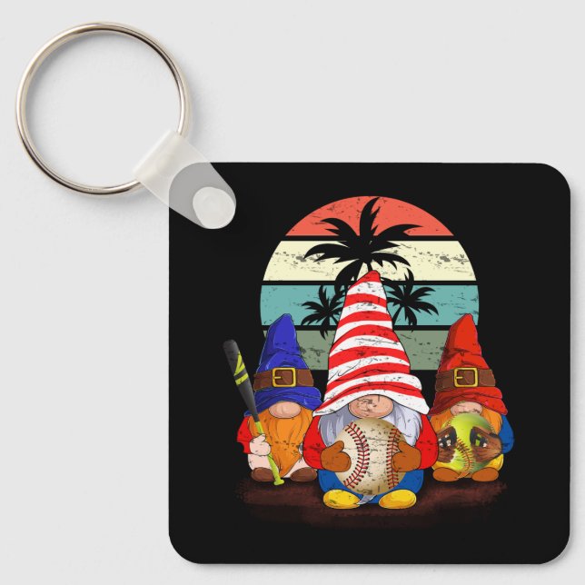 Porte-clés Trois Gnomes De Baseball Softball Gnome Funny Spor (Recto)