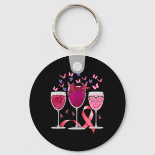 Porte-clés Trois Verre Vin Conscience du cancer du sein Pink