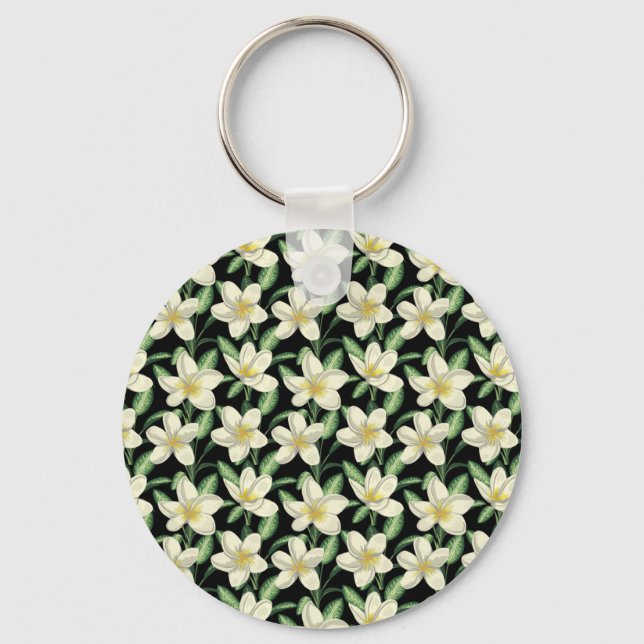 Porte-clés Tropical continu motif fleurs blanches feuille ver (Recto)