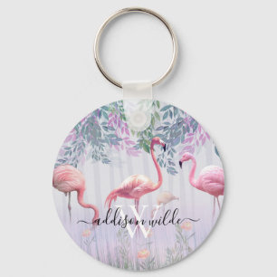 Porte-clés Tropical Cute Family Flamants roses Rose Aquarelle
