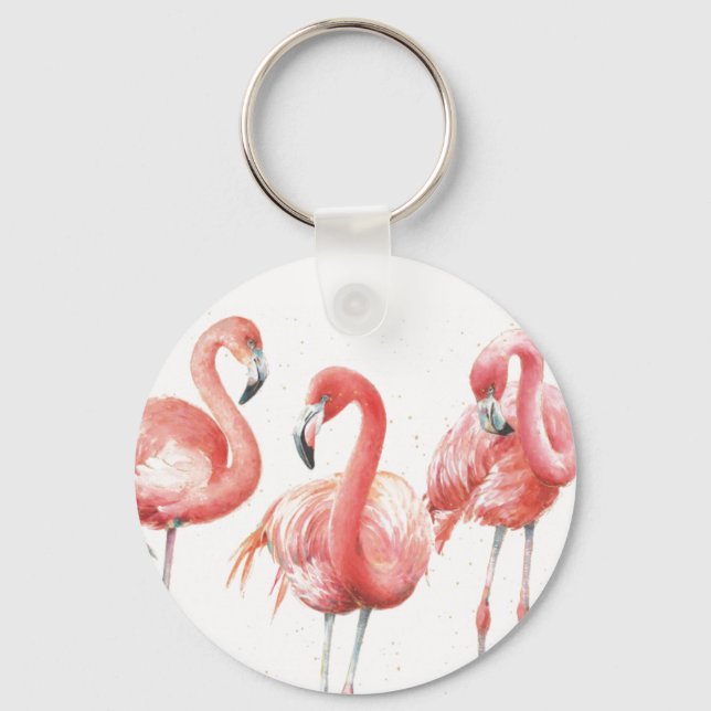 Porte-clés Tropical | Famille de Flamants roses (Recto)
