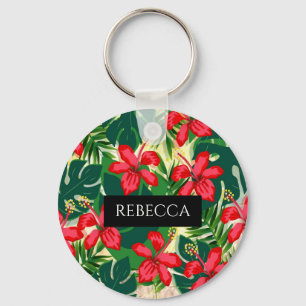 Porte-clés Tropical Green Palm Feuilles Monogramme Porte - cl