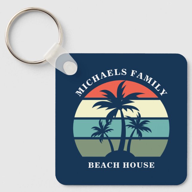 Porte-clés Tropical Island Home Palm Tree Beach House Custom (Recto)