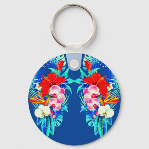 Porte-clés Tropical orchid flower and palm leaf Hawaiian 