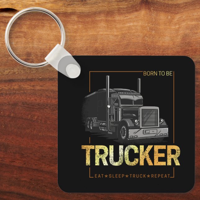 Porte-clés Trucker Né Pour Être Conducteur Rétro Camion Vinta (Recto)