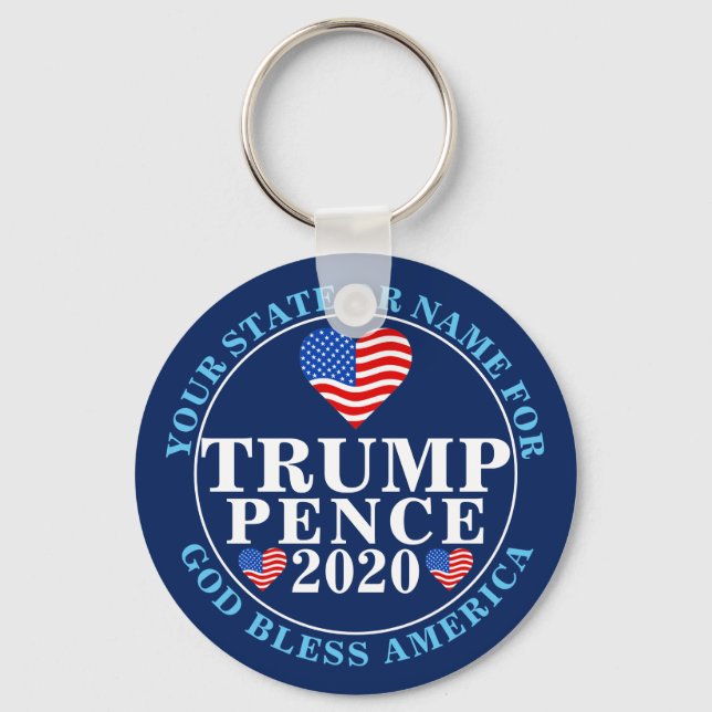 Porte-clés Trump Pence 2020 Coeurs Ajoutez Votre Nom Ou Votre (Recto)