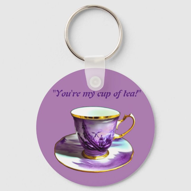 Porte-clés "tu es ma tasse de thé !" amour cosy (Recto)