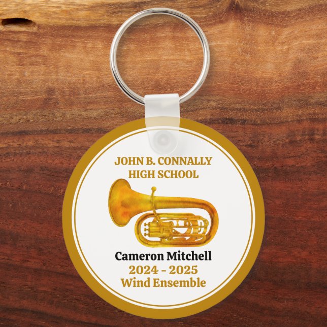 Porte-clés Tuba High School Band Gold Personalized (Recto)