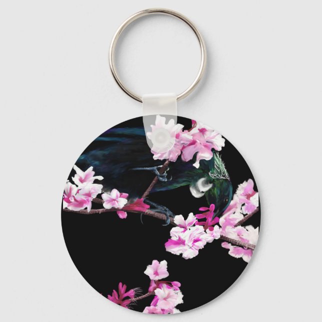 Porte-clés Tui Bird dans les fleurs de cerisiers (Recto)
