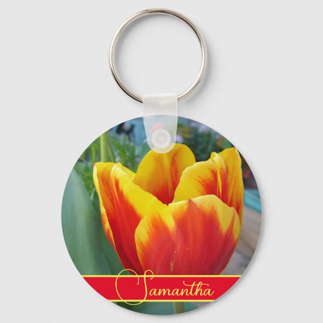 Porte-clés Tulipe rouge et jaune Nom des femmes florales (Recto)
