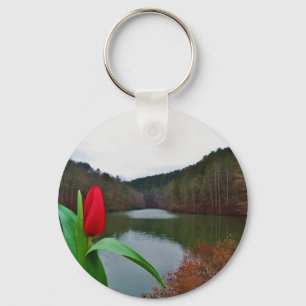 Porte-clés Tulipe rouge printanière au lac Arrowhead