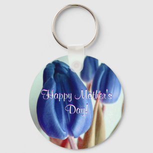 Porte-clés Tulipes bleues heureuses du jour de mère