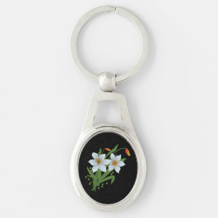 Porte-clés Tulipes et jonquilles Fleurs Arrière - plan noir