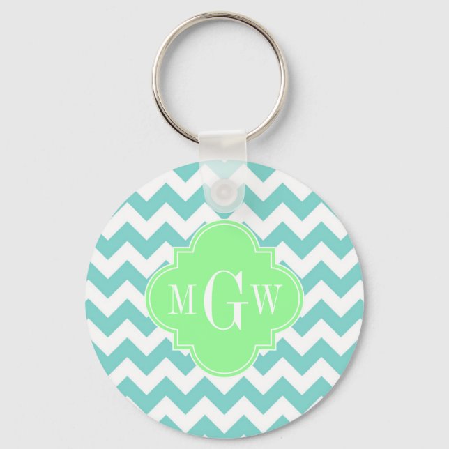 Porte-clés Turq / Aqua Wht Chevron Mint 3 Monogramme initial (Recto)