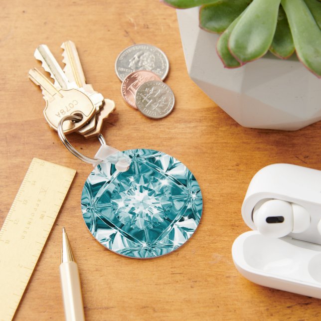 Porte-clés Turquoise Bleu Unique Diamant Moderne Nom Personna (Bureau)