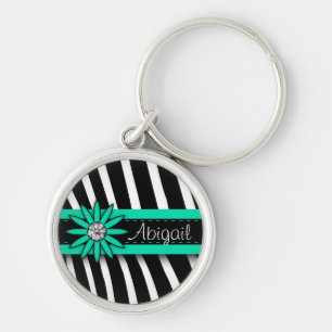 Porte-clés Turquoise Blue Floral Gem & Zebra Pattern