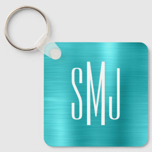 Porte-clés Turquoise Blue Foil trois lettres Monogramme