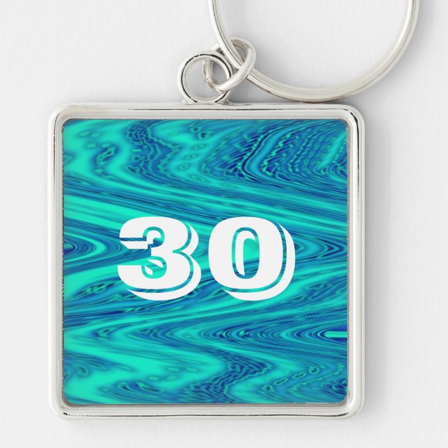 Porte-clés Turquoise Blue Waves Abstrait 30e anniversaire cad (Devant)