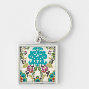 Porte-clés Turquoise florale de prune de motifs de damassé