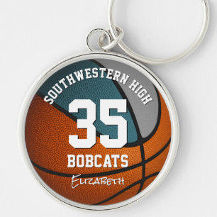 Porte-clés turquoise gris filles garçons de basket-ball équip