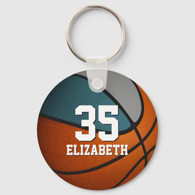 Porte-clés turquoise gris sport fille garçon basket-ball équi (Recto)