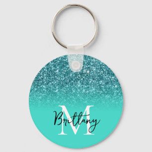 Porte-clés Turquoise Pailleté Turquoise Ombré Monogrammé