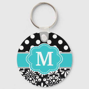 Porte-clés Turquoise Points Damask Monogram Porte - clé