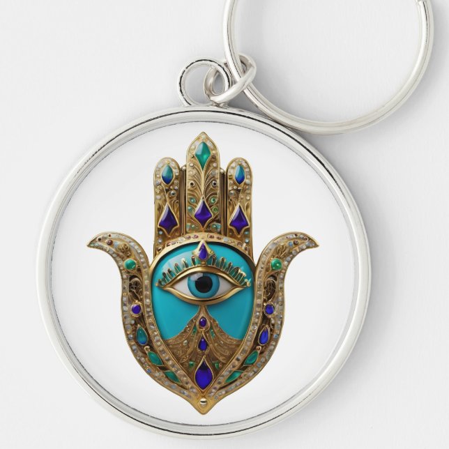 Porte-clés Turquoise Troisième Oeil Hamsa (Devant)