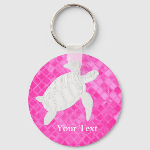 Porte-clés Turtle de la mer blanche Verre rose Personnaliser