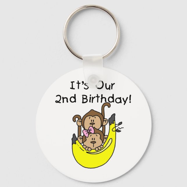 Porte-clés Twins Monkey Boy and Girl 2e anniversaire (Recto)