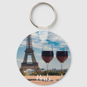 Porte-clés Two glasses of wine with Eiffel tower