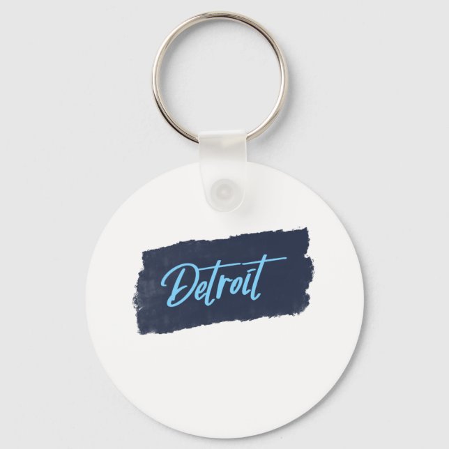 Porte-clés Typographie bleue manuscrite de Détroit (Recto)