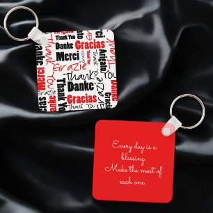 Porte-clés Typographie "Merci" multilingue noire rouge