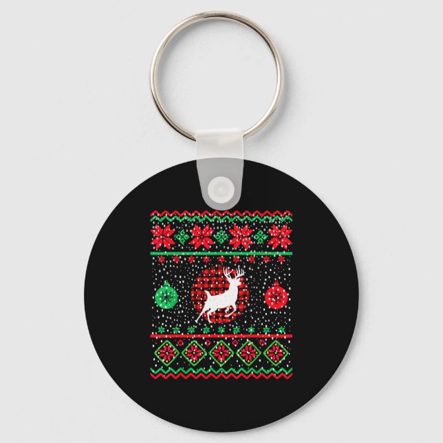 Porte-clés Ugly Christmas Sweater Design Plaid Reindeer  (Recto)