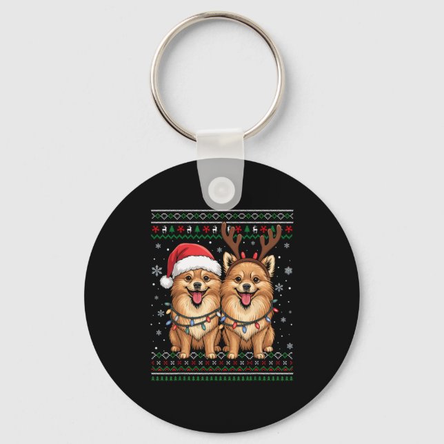 Porte-clés Ugly Meranian Dog Xmas Santa Matching Christmas Sw (Recto)