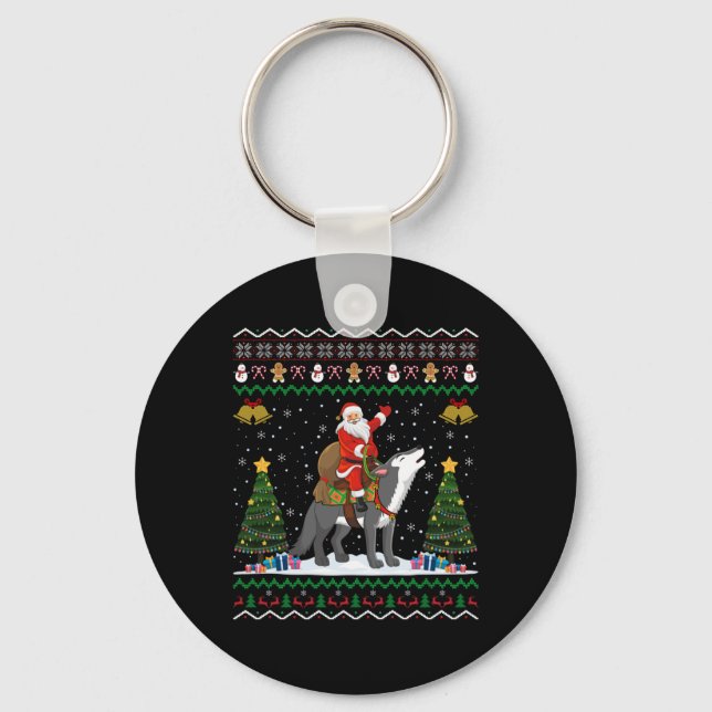 Porte-clés Ugly Wolf Xmas Gift Santa Riding Wolf Christmas T  (Recto)