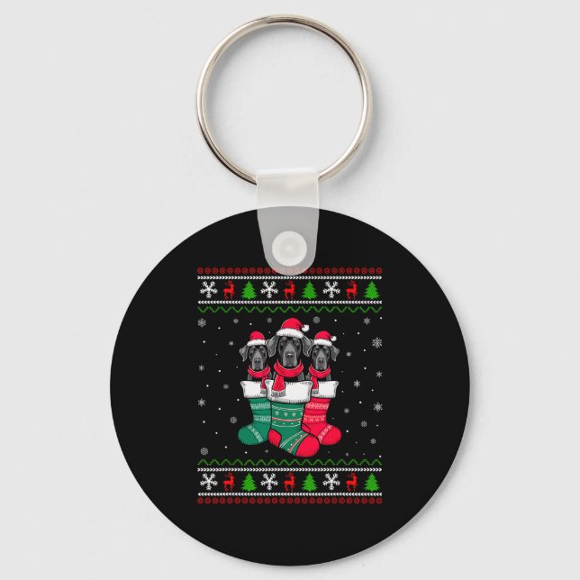 Porte-clés Ugly Xmas Sweater Great Dane Dog In Christmas Sock (Recto)