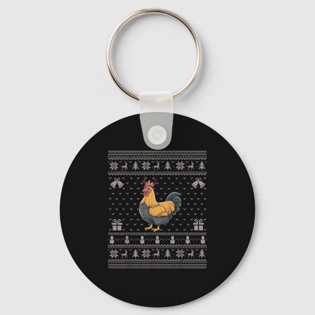 Porte-clés Ugly Xmas Sweater Style Chicken Reindeer Christmas (Recto)