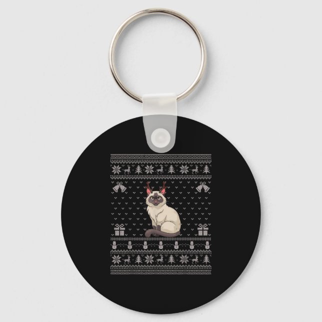Porte-clés Ugly Xmas Sweater Style Siamese Cat Reindeer Chris (Recto)