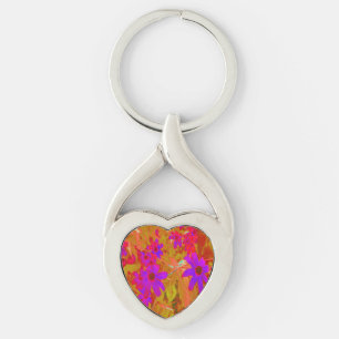 Porte-clés Ultra violet, magenta et Fleurs sauvages rouges co