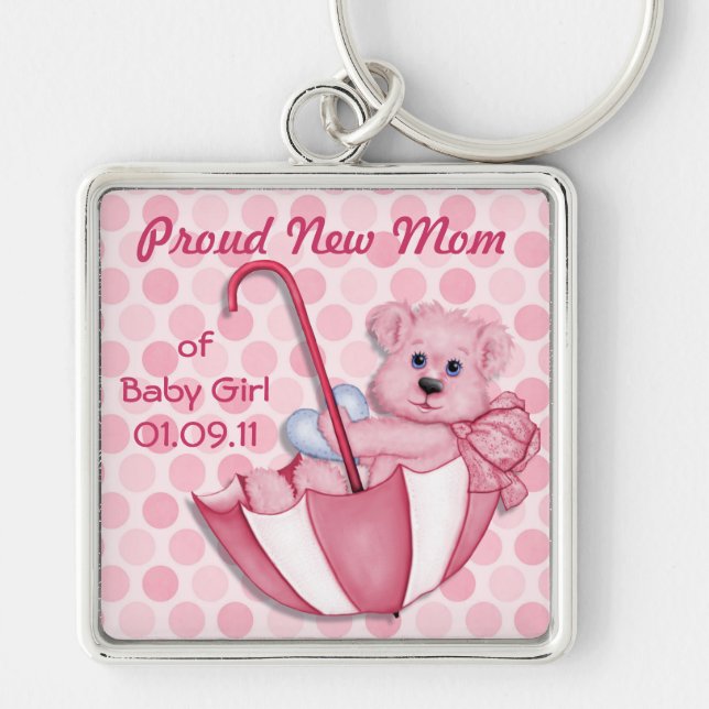 Porte-clés Umbrella Teddy Bear - Nouvelle Maman de Fille - Pe (Devant)