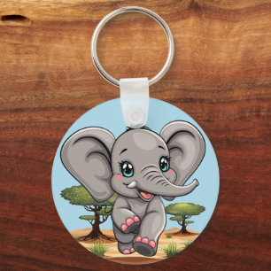 Porte-clés Un bébé éléphant qui sonne heureux dans la savane 