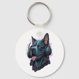 Porte-clés Un chien cool écoutant de la musique